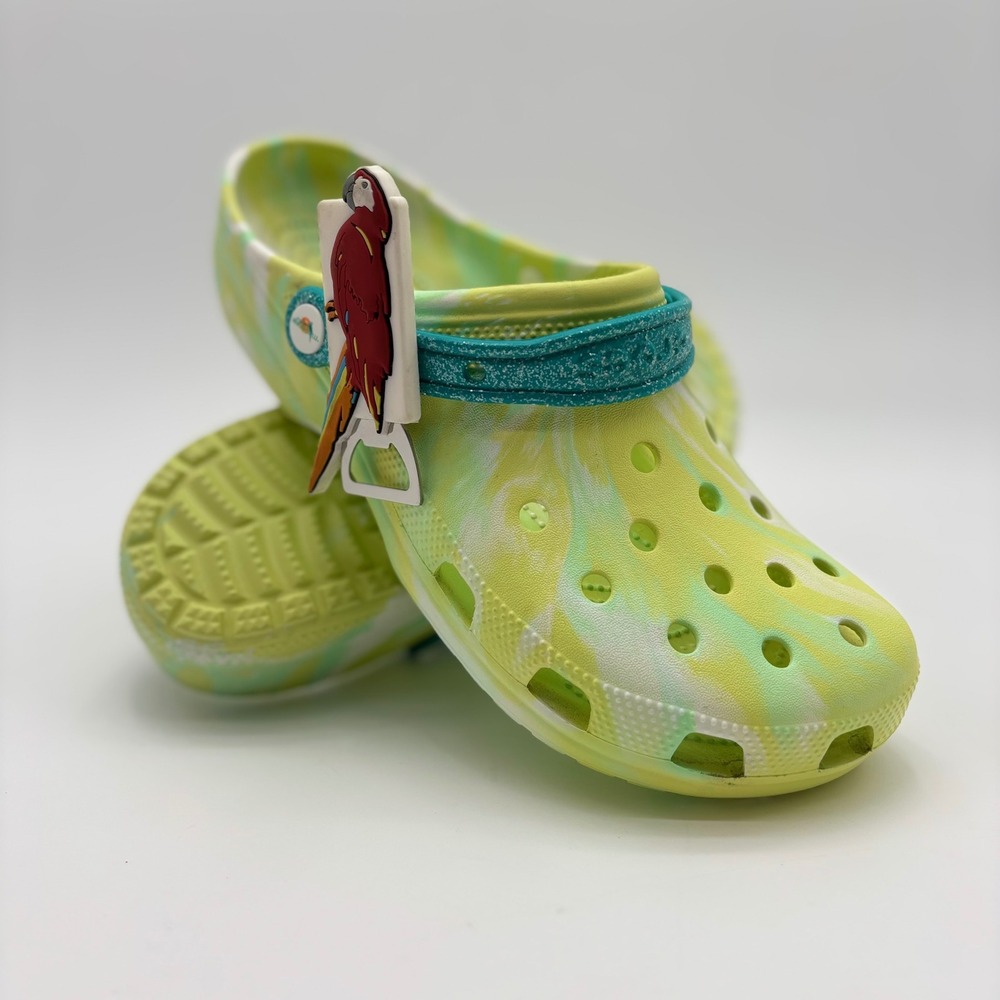 Crocs Margaritaville Classic Clog Lime Green Marble Mens 11 Teal Glitter Strap